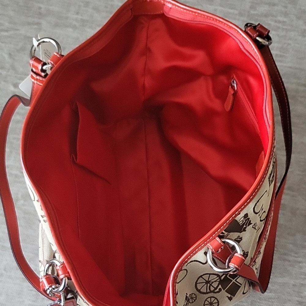 Coach Tan and Red Graphic Tote Bag - Picture 4 of 5